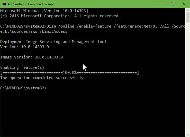 dot net framework 3.5 windows 10 completed